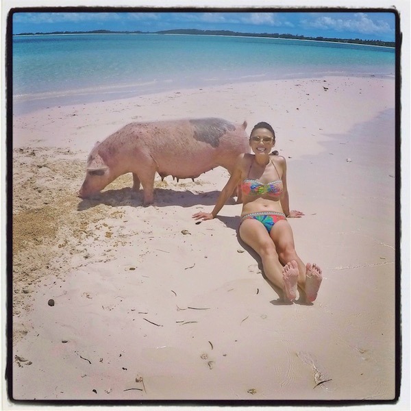 Dion Lim at Pig Beach in Exuma, Bahamas