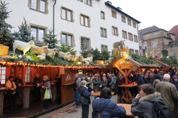 Rooftop decorations are unique in Stuttgart Christmas Markets.