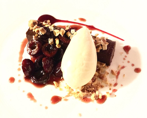 ark chocolate pave roasted port cherries brown butter ice cream The Pheasant Hotel Harome