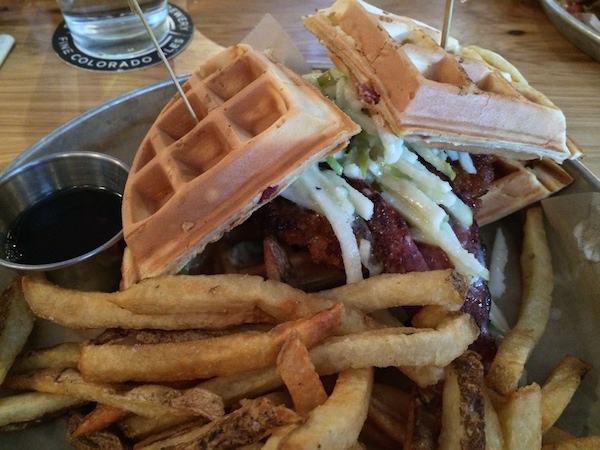 Chicken Burger & Waffles with Duck BACON