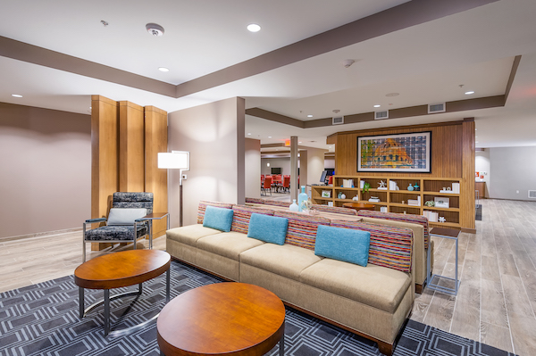 Comfortable and relaxing lobby space. at TownePlace Suites.