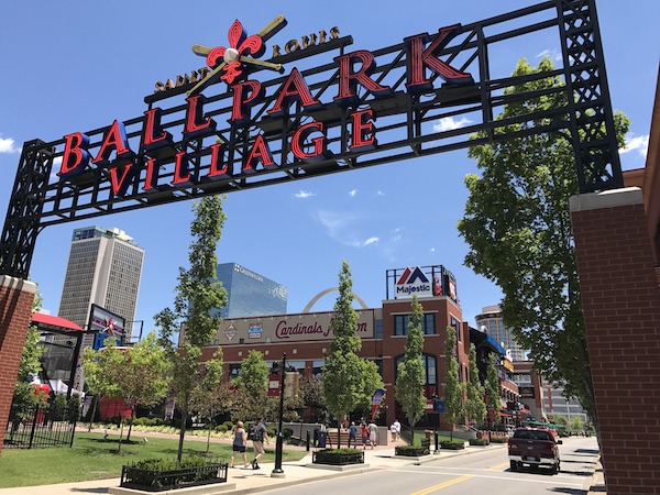 Ballpark Village - Cardinals Away Game Giveaway STL City Flag