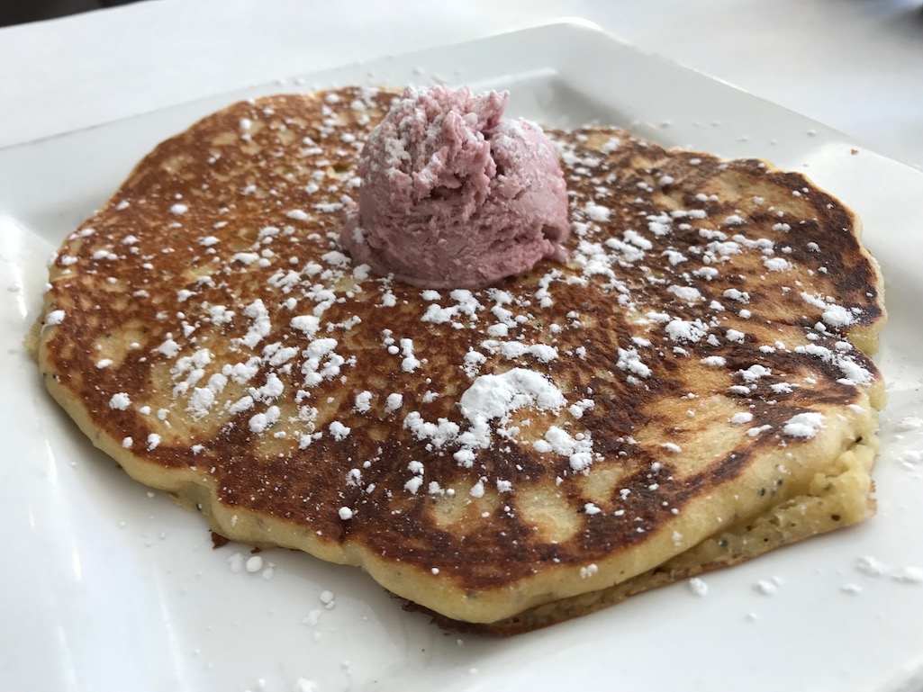 Lemon Poppy Seed Pancakes with raspberry butter at Dolce Vita Providence