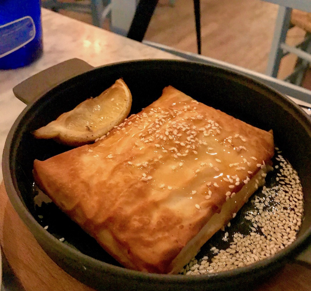 Saganaki at Kleos in Providence Rhode Island