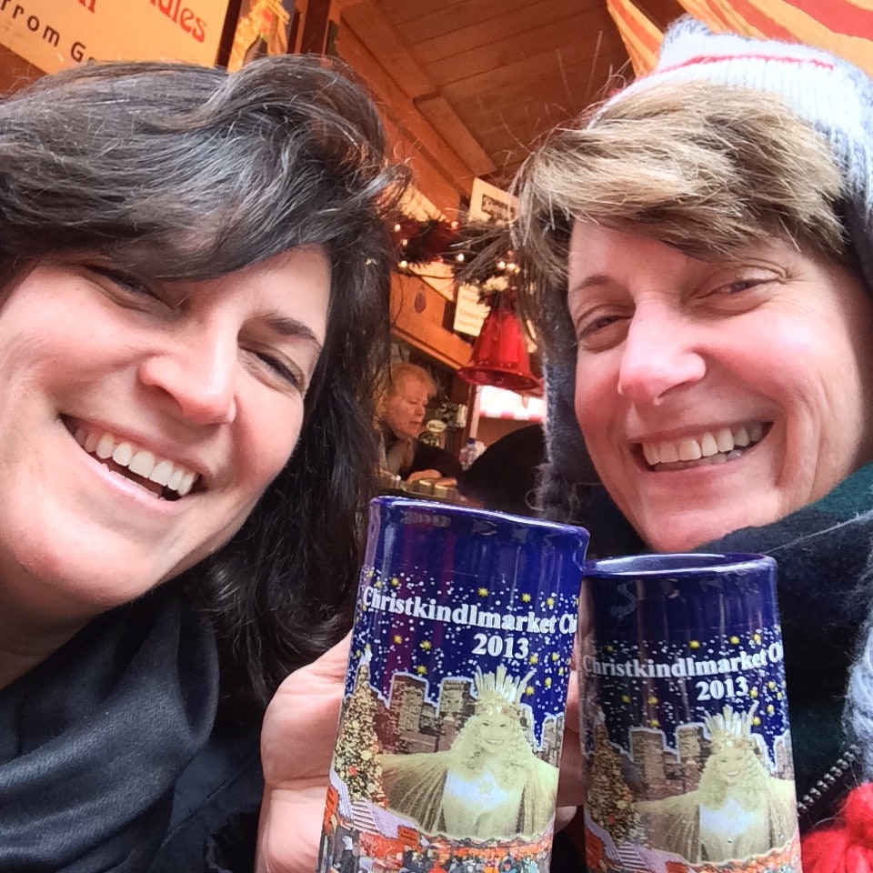 Sue and Diana drinking Gluhwein