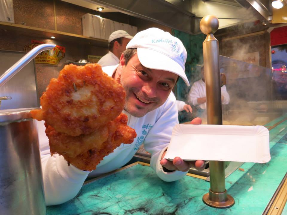 Kartoffelpuffer, potato pancake at the Frankfurt Christmas market.