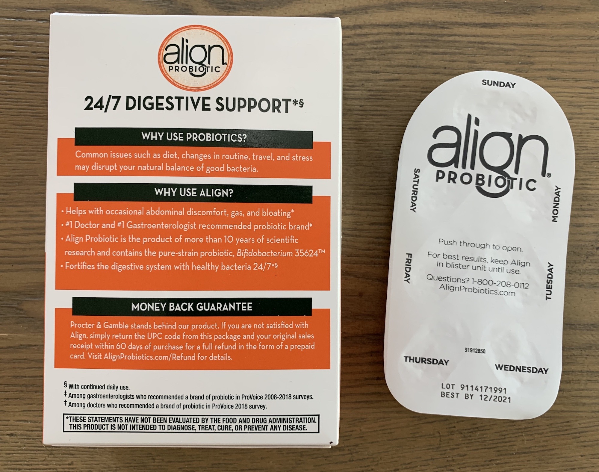 Align Probiotic Back of Packaging