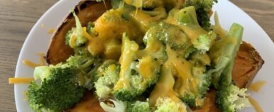 Broccoli And Cheese Stuffed Baked Sweet Potato