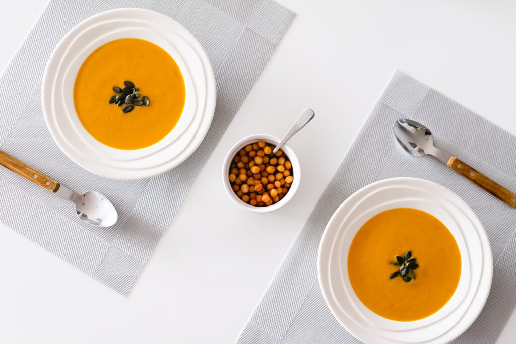 Easy Butternut Squash Soup Soup With Crunchy Pepitas And Chickpeas