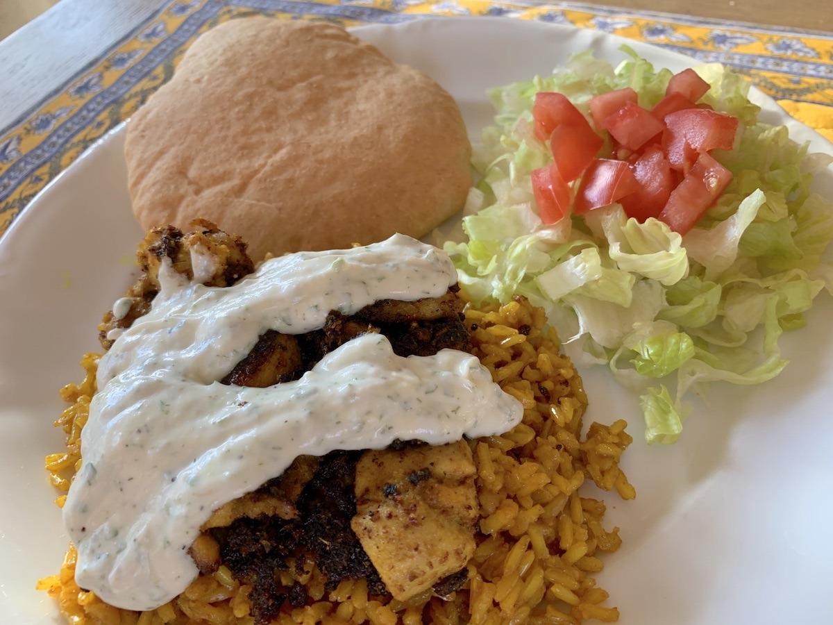 Halal Chicken And Rice With White Sauce