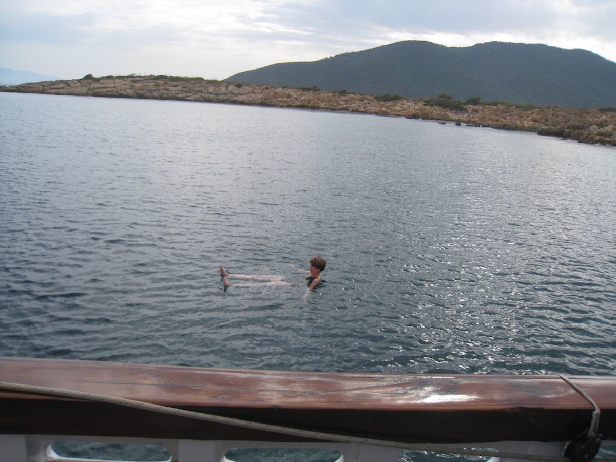 Sue Swimming off gulet in Bodrum, Turkey